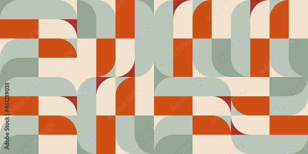Fototapete Modern vector abstract  geometric background with circles, rectangles and squares  in retro  style. Pastel colored simple shapes graphic pattern. Abstract mosaic artwork.