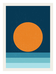 Abstract  sunrise or sunset  wall art poster. Modern artwork in scandinavian nordic style . Inspired by mid century modern design. Vector background with isolated texture and simple geometric shape