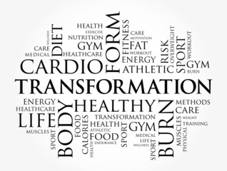 Obraz premium TRANSFORMATION word cloud, fitness, sport, health concept background
