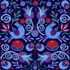 Nordic night seamless vector pattern, scandinavian folk illustration for fabric, wallpaper and wrapping
