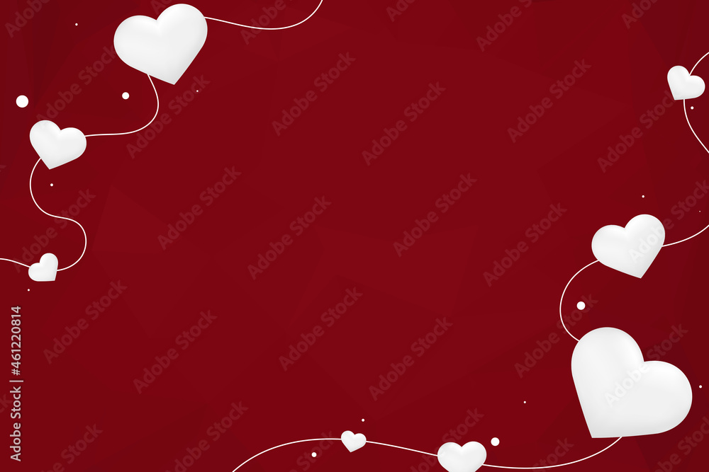 Poster vector heart string border geometric pattern red background