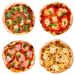 Set of delicious neapolitan pizza isolated on white background