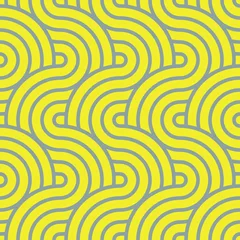 Tapeten Gelb Abstrakte trendige Wellen mit Konturen verflechten sich in den Trendfarben 2021 Gelb und Grau. Nahtloses modernes Muster für stilvolle Stoffe, dekorative Kissen, Packpapier. Vektor.