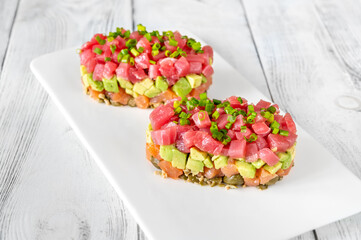 Tuna and salmon tartare