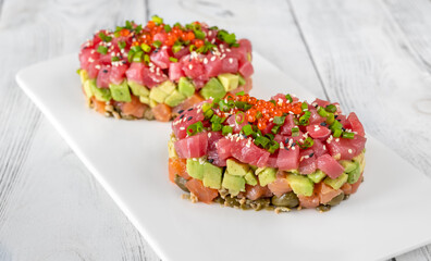 Tuna and salmon tartare