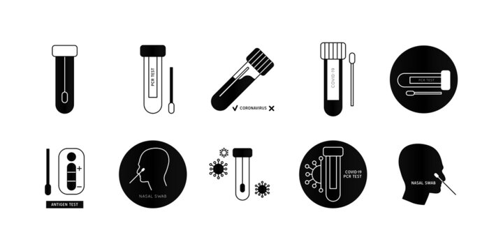 Medical laboratory analysis outline logo. Covid-19 PCR virus test vector line icon.