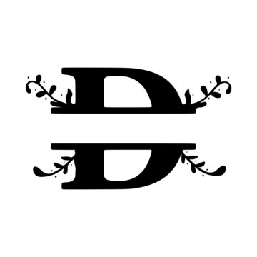 Letter d decorative floral personalized monogram, name initial clip art