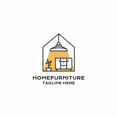 House logo, lamp, drawer shelf, chair, flower and pot home Furniture logo designs concept vector, Furniture logo template