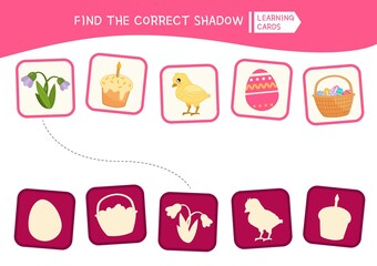Educational  game for children. Find the right shadow. Easter collection.