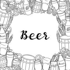Square background with hand drawn beer items.