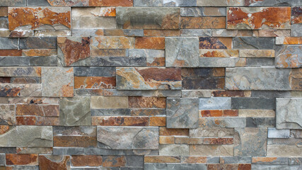 Multicolored brick stone wall texture facade greenhouse for background, wallpaper, material for texture 3D