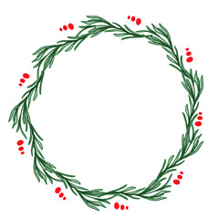 Christmas wreath, floral frame. Winter decor. Watercolor hand painted illustration, isolated white background