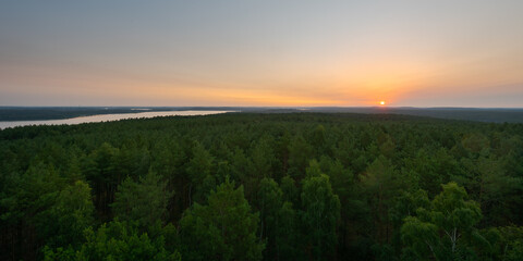 View of the lake Schwielowsee and vast forest area in Brandenburg, Germany seen from lookout...