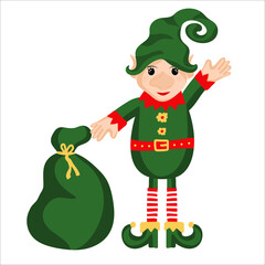 Little christmas elves isolated on white background. Happy New Year, Merry Xmas design element. Good for card, banner, flyer, leaflet, poster.