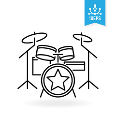 Drum kit, percussion vector icon. Musical instrument illustration.