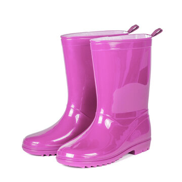 Pink Rubber Boots Isolated On White Background