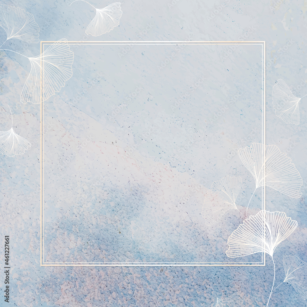 Poster gold frame with ginkgo leaf pattern vector