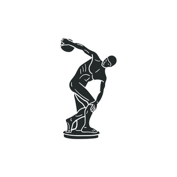 Discobolus Icon Silhouette Illustration. Greek Sculpture Vector Graphic Pictogram Symbol Clip Art. Doodle Sketch Black Sign.