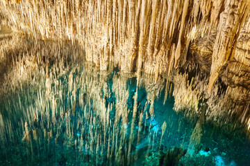 Stalactites in a cave. Cuevas del Drach. Mallorca, Spain