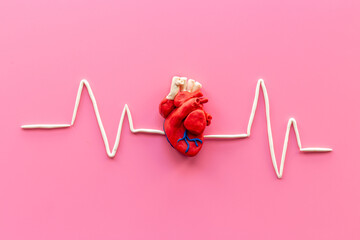 Heart model with heartbeat or heart rate top view