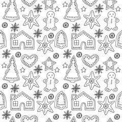 Christmas cookies seamless pattern, vector illustration hand drawing doodles