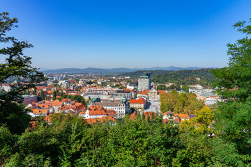 Arial View of the city of Ljubljana from the castle hill in Slovenia