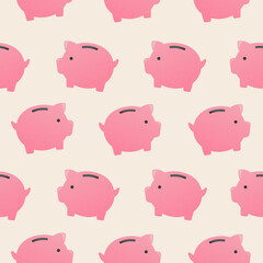 Piggy bank seamless pattern background, money vector finance illustration