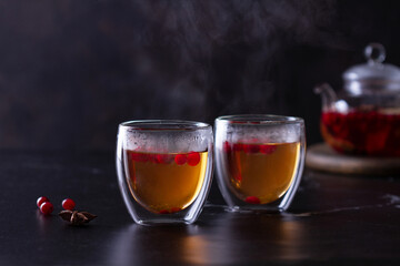 Glass thermo glasses with tea