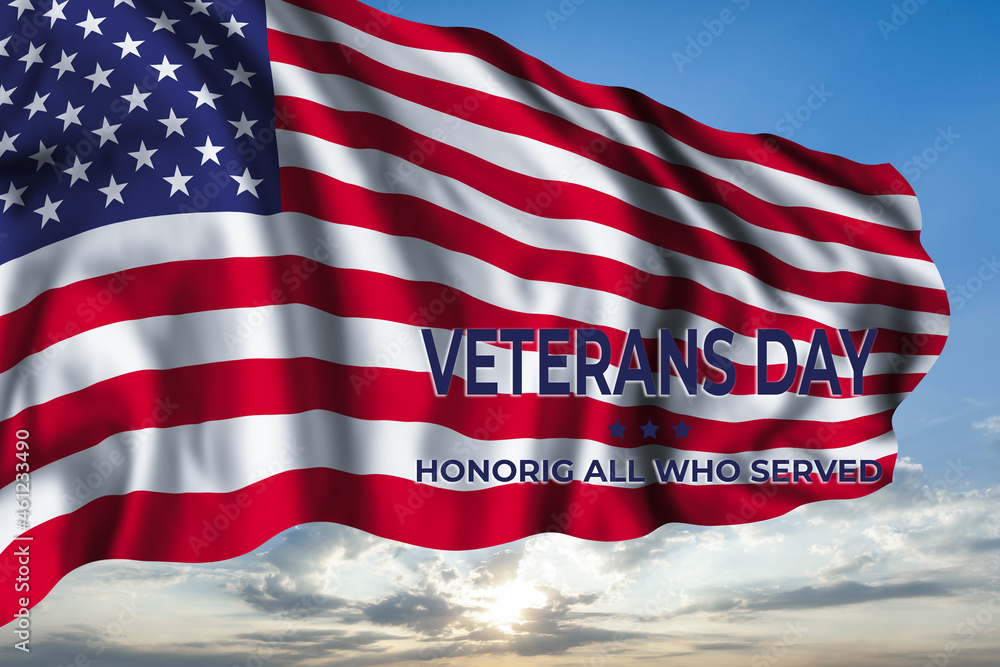 Wall mural Veterans day card with flag