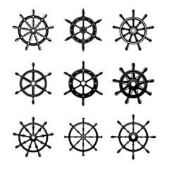 Set of illustrations of ship wheel. Design element for logo, label, sign, emblem, poster. Vector illustration