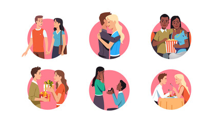 Couple dating set. Love, romance, Valentines Day