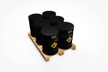 Group of black oil barrels isolated on white background, 3d illustration
