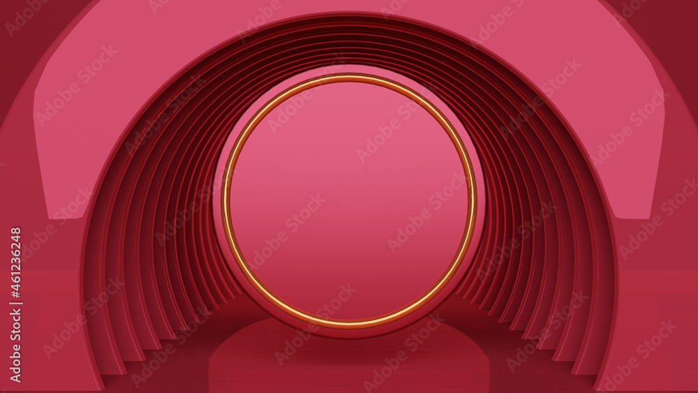 Poster red round shiny surface for advertising backdrop background scenes artwork.3d illustration and rende