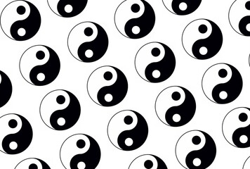 Background for the design and banner. Black and white. The yin and yang icon. Pattern.