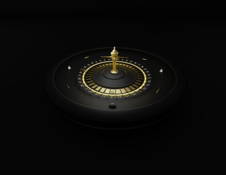 Luxury Green Gold and Black Roulette Wheel isolated on black background. 3D rendering work.