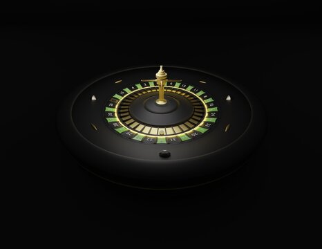 Luxury Black and Gold Casino Roulette Wheel isolated on black background. 3D rendering work.