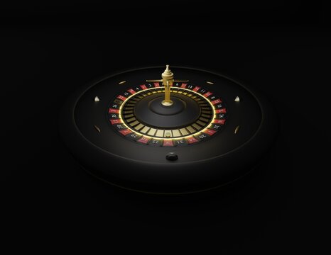 Red, Golden and Black Roulette Wheel isolated on black background. 3D rendering work.