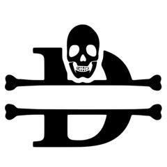 Letter d and skull personalized monogram, name initial clip art