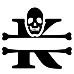 Letter k and skull personalized monogram, name initial clip art
