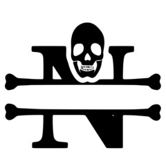Letter n and skull personalized monogram, name initial clip art