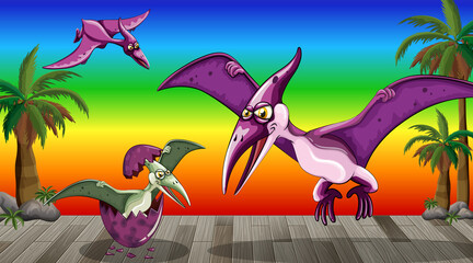 Obraz na płótnie Canvas Cartoon dinosaur on rainbow gradient background