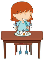 A girl having breakfast doodle cartoon character isolated