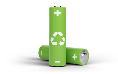 aa battery with recycle icon isolated on white background