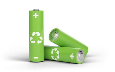 aa battery with recycle icon isolated on white background - obrazy, fototapety, plakaty