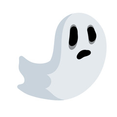 Ghost. Funny flying spirit. The Halloween element. White cute character. Icon of death. Flat cartoon illustration