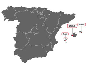 Landkarte von Spanien mit Ortsschildern auf den Balearen
