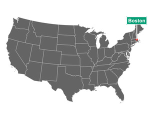 Fototapeta na wymiar Boston Ortsschild und Karte der USA