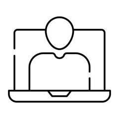 Avatar inside laptop, linear design of online student