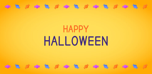 할로윈 사탕으로 꾸며진 프레임과 주황색 그라데이션 배너 디자인