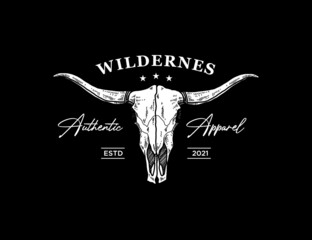 Vintage apparel logo with longhorn skull